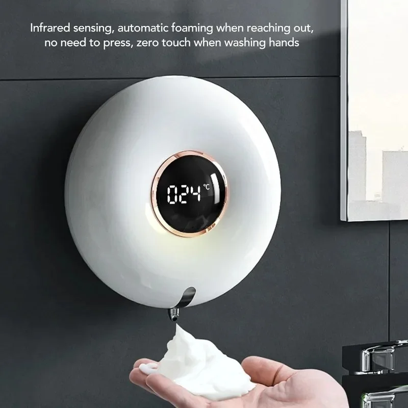 NEWAutomatic Touchless Foam Soap Dispenser USB Rechargeable Wall Mounted Hand Washer LED Display Intelligent Automatic Induction