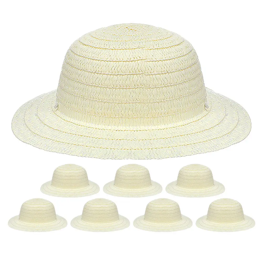 8Pcs DIY Kids Straw Hats White Blank Caps for Painting Crafts Creative Art Activities Party Supplies Handmade Hats view 2
