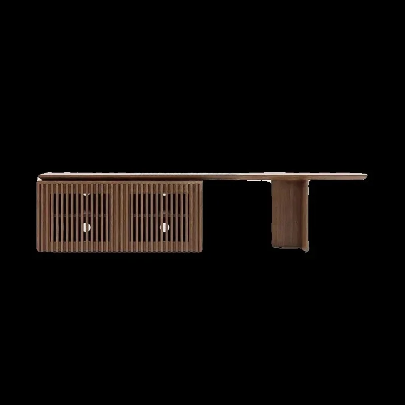 TTTTMedieval Solid Wood Wabi-sabi Wind Retro Floor-to-ceiling TV Cabinet Nordic Retractable Low Cabinet