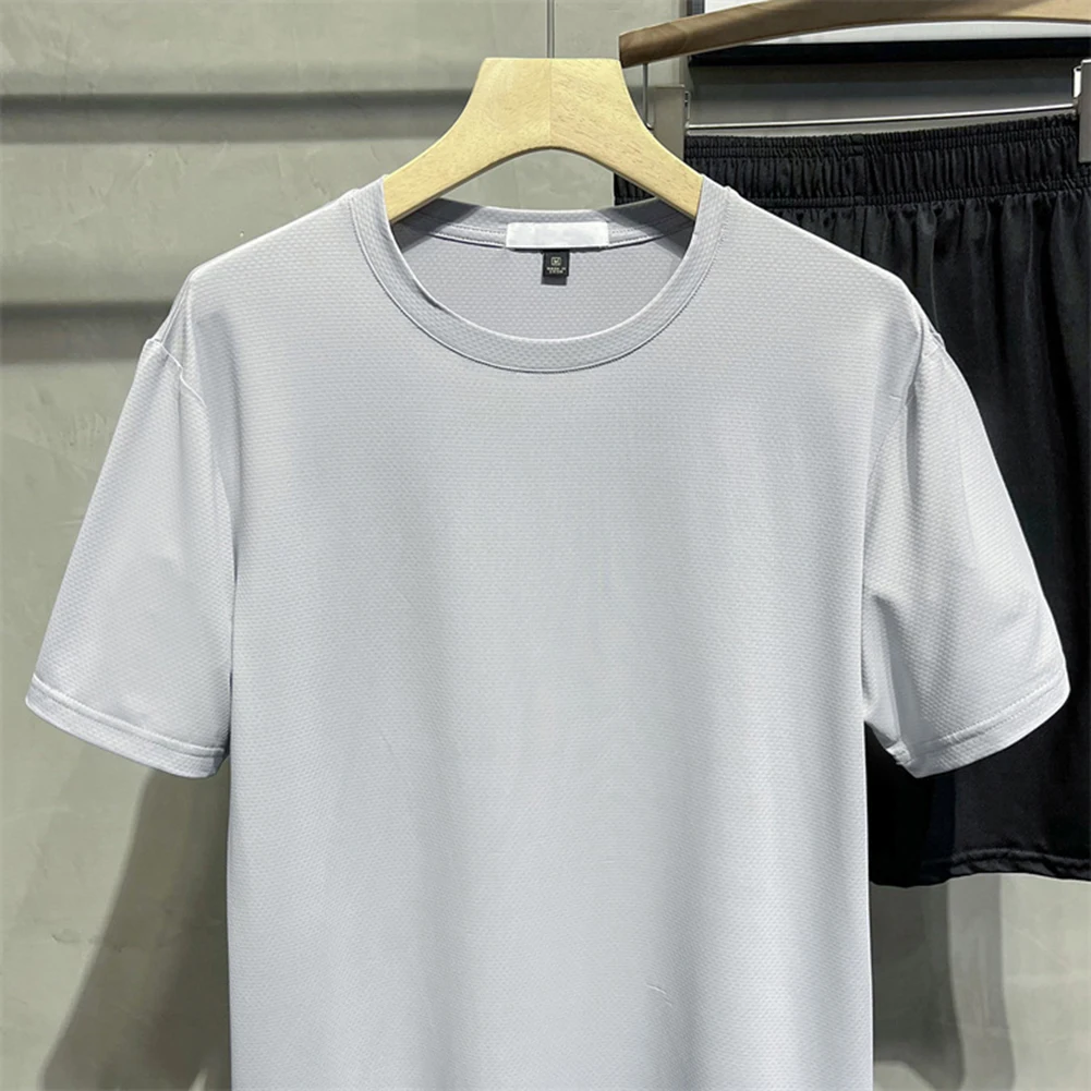 Camiseta de malha de manga curta masculina, respirável, tops versáteis, moda verão