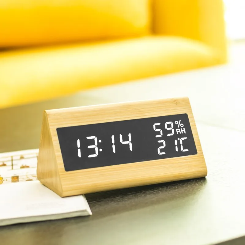 Bamboo products with mirror electronic bedside clock temperature and humidity students set the table to learn bamboo and wood mi