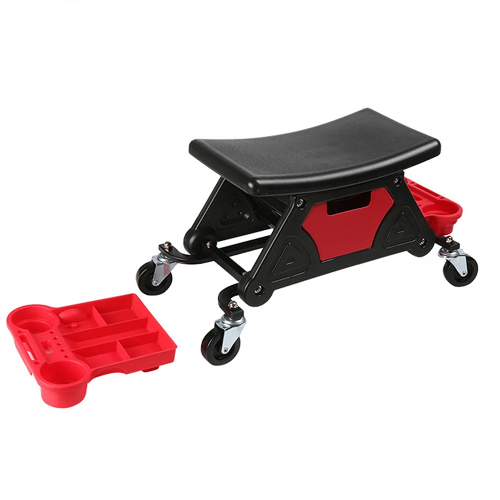 

Car Detailing Mechanics Stool With Wheel Multi-Function Creeper Chair Seat PE Cushion With Storage Trays For Auto Wax Polishing