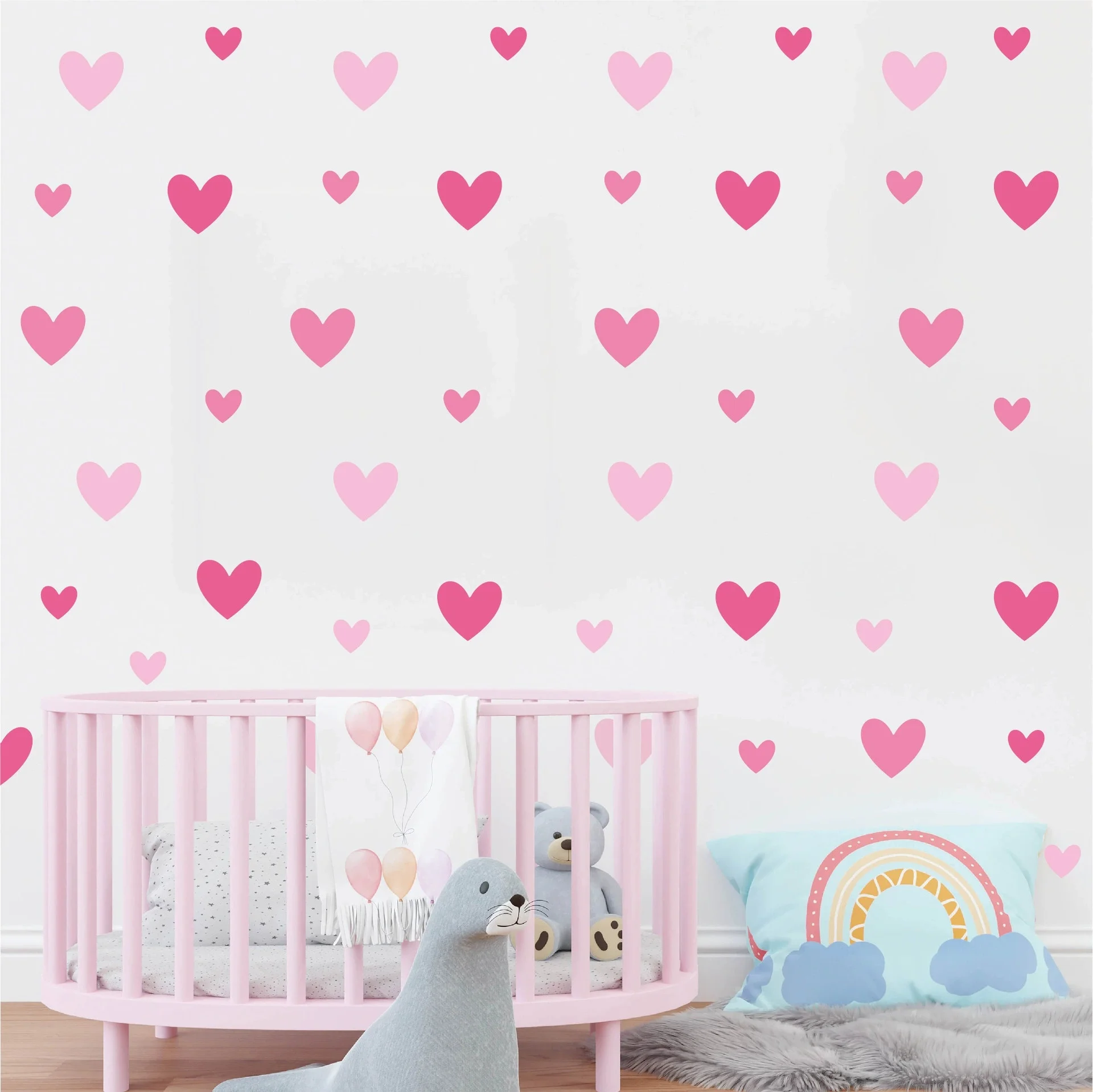 170pcs=10 Sheets Pink Heart Wall Stickers Big Small Hearts Art Wall Decals for Children Baby Girls Room Nursery Wallpapers Decor