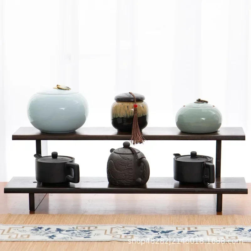 

Desktop tea cup rack, small desktop bookcase, solid wood tea set, teapot, tea canister, stationery box, storage and shelving rac