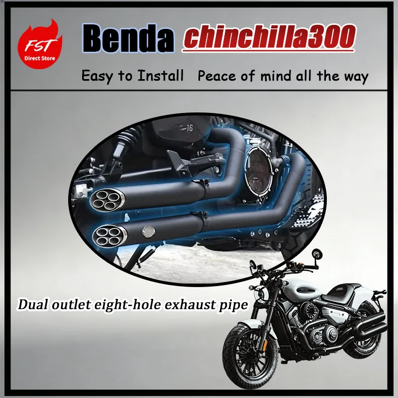 For Benda chinchilla 300 Grey Stone Right Side Dual 8-Hole Full Exhaust System for Classic American Motorcycles Deep Idle Tone