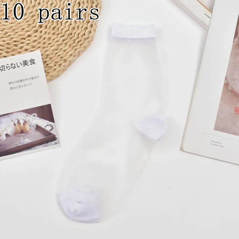 

5/10 Pairs Summer New Glass Stockings Women Transparent Middle Tube Socks Japanese Card Stockings Crystal Socks