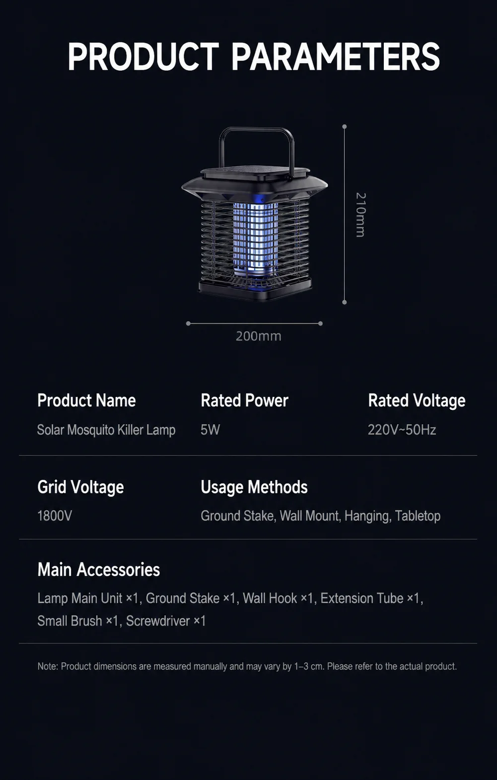 Solar-Mückenvernichterlampe Elektrische Schock-Insektenfalle Fliegenfalle Mückenabwehrlampe für Garten und Hof – Detail 3