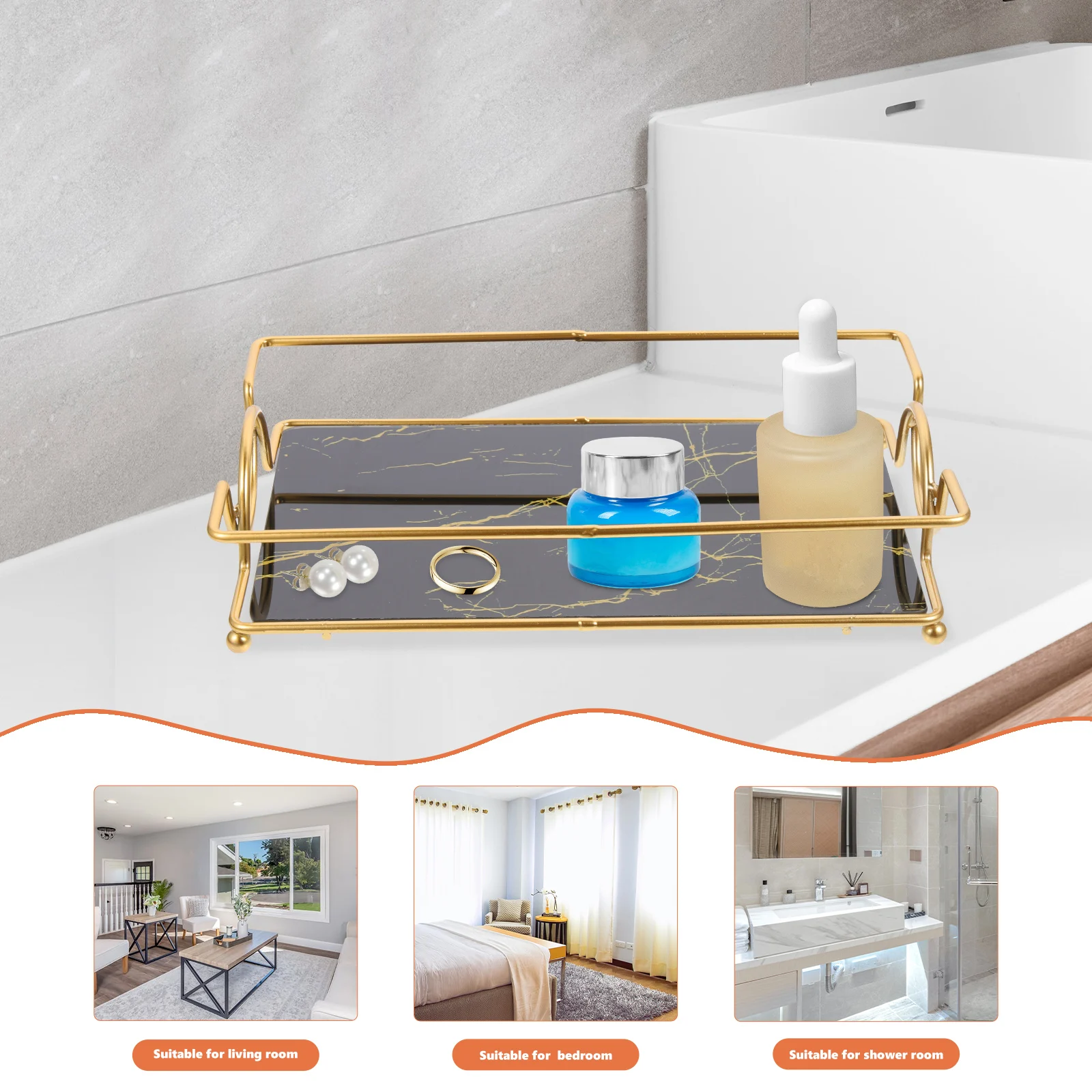 

Shelf Storage Tray Clear Makeup Organizer Iron Vanity for Bathroom Trays