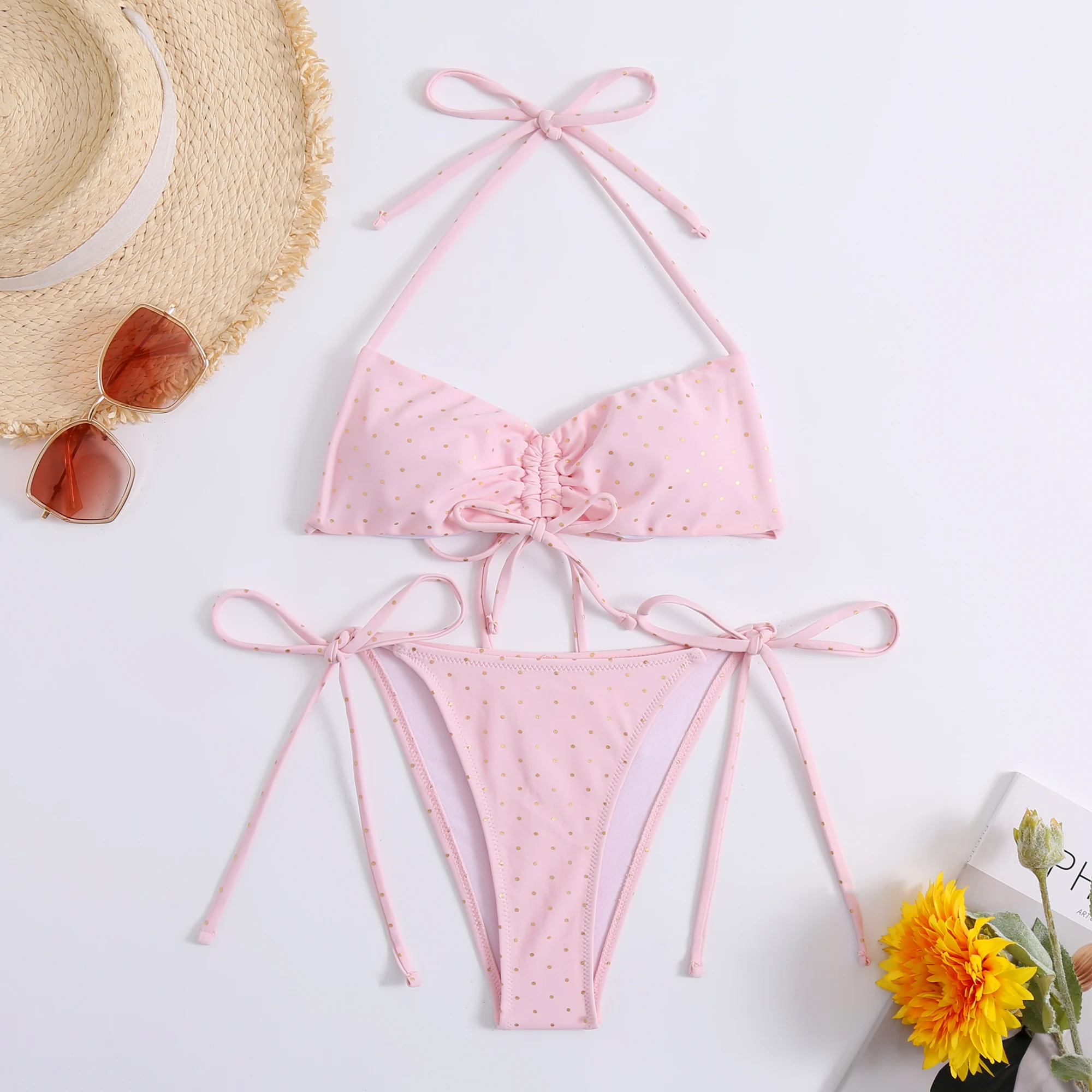 

Cheap Bandeau Bikini Set Women Swimsuit Two Piece Swimwear Halter Bikinis Summer Beach Bathing Suit