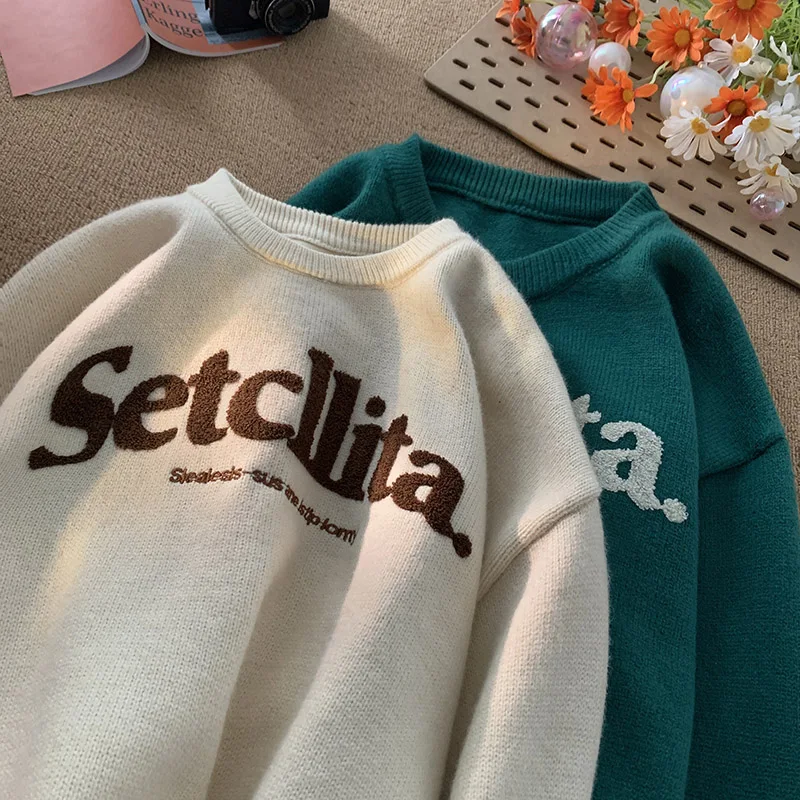 

Мужская толстовка свободного кроя с круглым вырезом, трикотажная, зимняя коллекция 2024, новая, с принтом, повседневная, с длинным рукавом