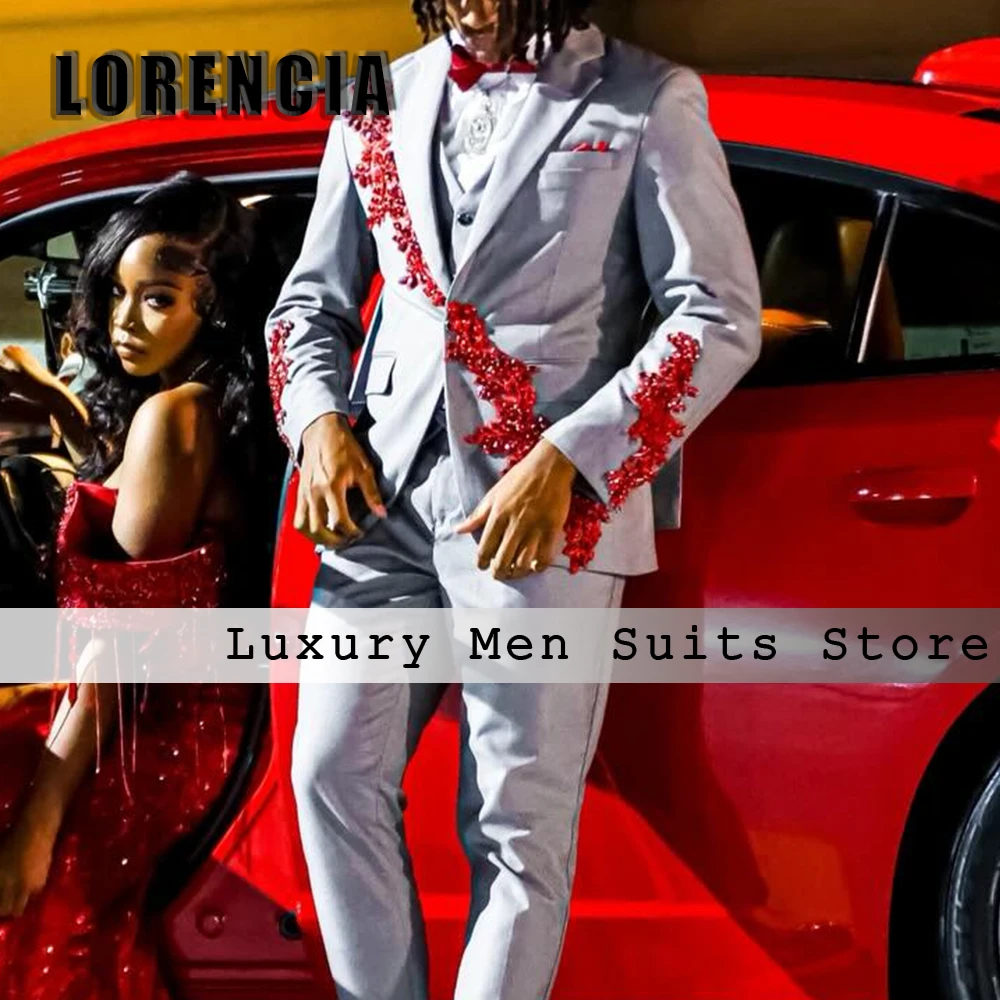 

Luxury Crystal Suits for Men 2 Pieces Slim Fit Tuxedos Wedding Groom Outfits Customized Blazer Pants traje juvenil masculino
