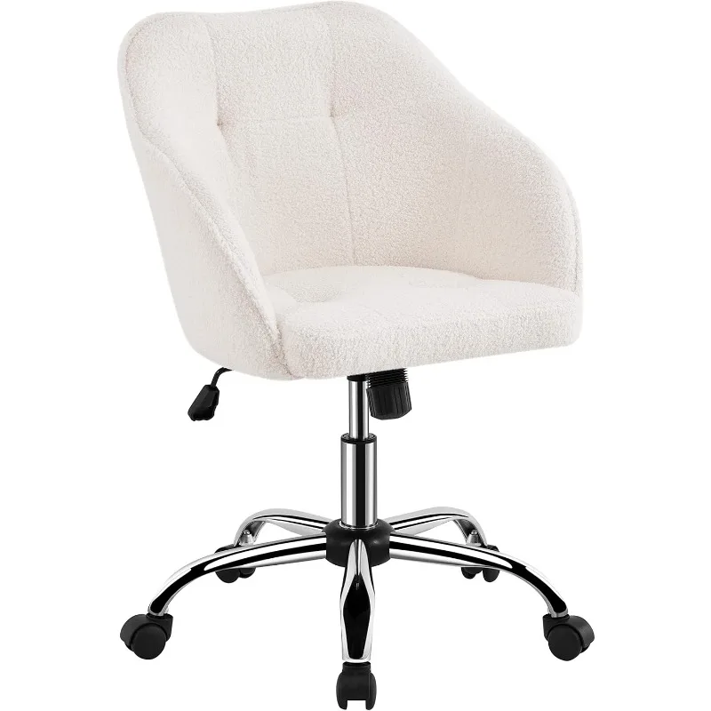 Modern Boucle Desk Chair, Makeup Vanity Chair with Adjustable Tilt Angle, Swivel Office Chair Upholstered Armchair Study