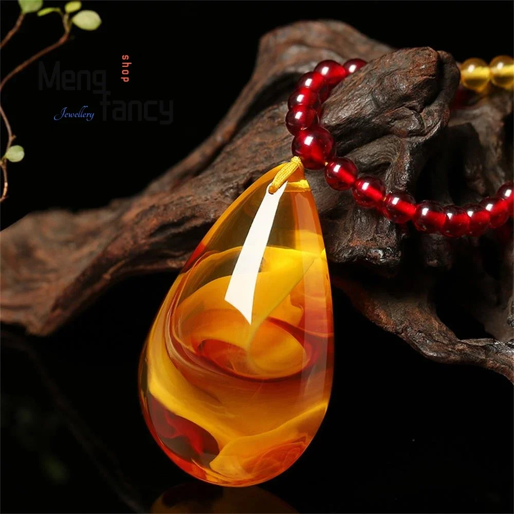 

Beeswax Amber Chicken Oil Yellow Water Drops Peace Buckle Pendant Natural Exquisite High-grade Fashion Fine Jewelry Holiday Gift