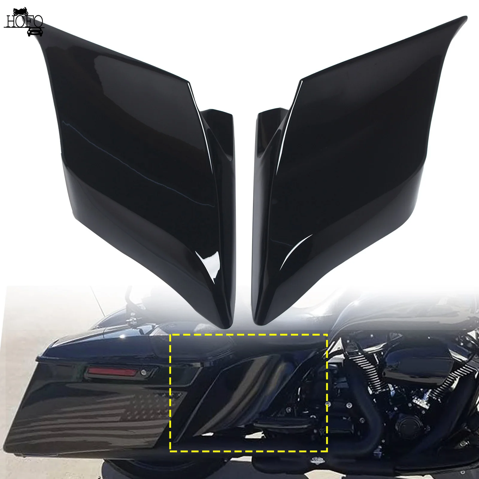 

Black Motorcycle Stretched Extended Side Covers Panels ABS Plastic For Harley Street Road Glide 2014-up