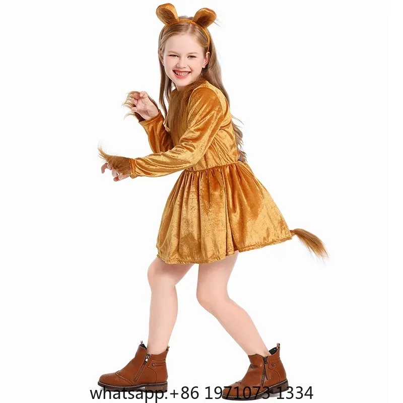 2025 New Arrival Animal King Halloween Cosplay Toddler Lion Dress Up With Headband Lion Dress Girls Lioness Costume