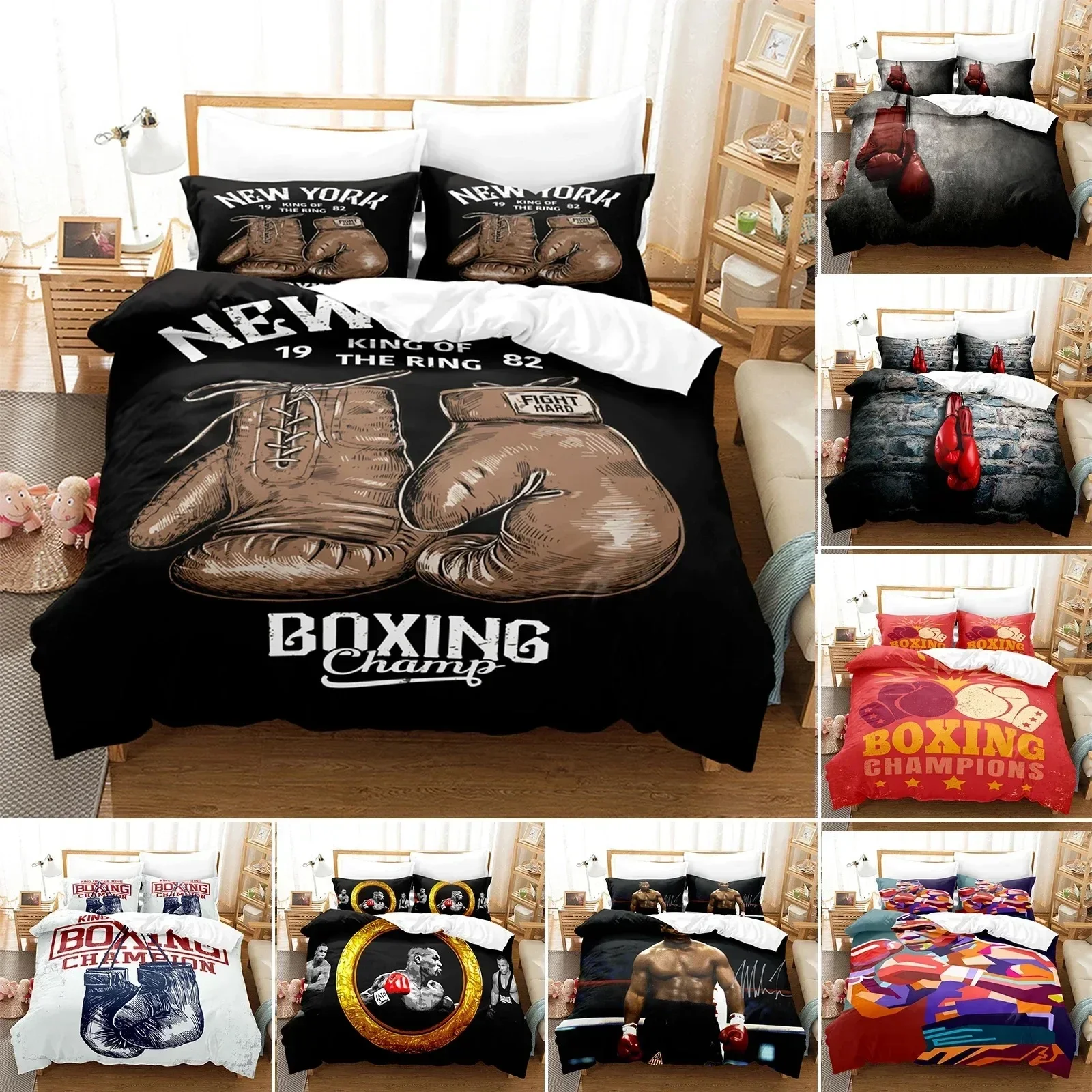 3D Printed Boxing Bedding Set Duvet Cover Sheet Printed Bed Set Pillowcase Bed Full Queen King Size Comforter Bedroom