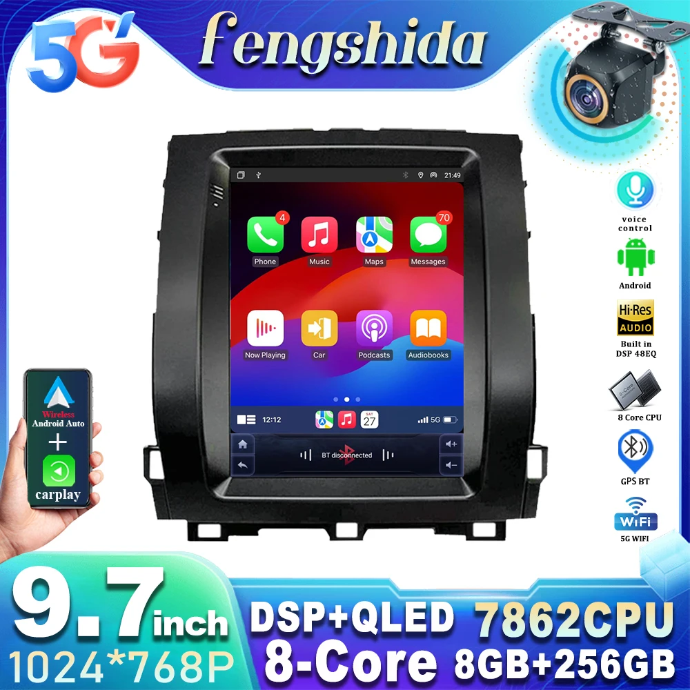 

9,7-дюймовый автомобильный радиоприемник для Toyota Land Cruiser Prado 120 2002-2009 NO 2DIN Tesla стиль Android Auto Carplay автомобильный радиоприемник мультимедиа GPS
