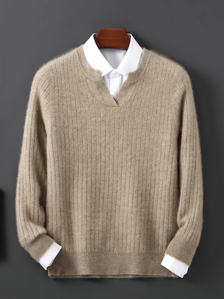 

Мужской свитер-пуловер из 100% мериносовой шерсти с воротником-стойкой, осенне-зимний повседневный модный кашемировый вязаный свитер