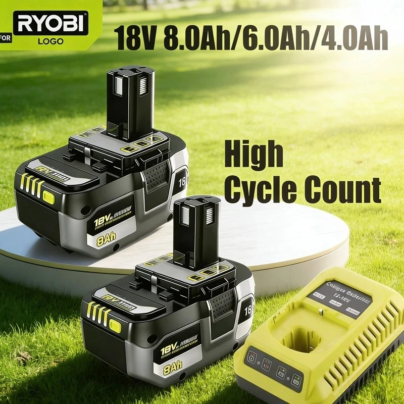 Upgrade RYOBI 18V 8Ah rechargeable lithium battery in 2026- long lifespan, high capacity compatible with all 18V series tools