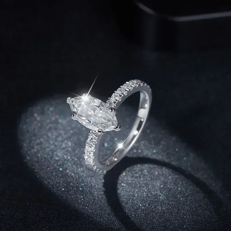 FEOBUR 2CT Marquise Cut Full Moissanite Engagement Rings for Women 925 Sterling Silver Lab Diamond Wedding Ring Jewelry GRA