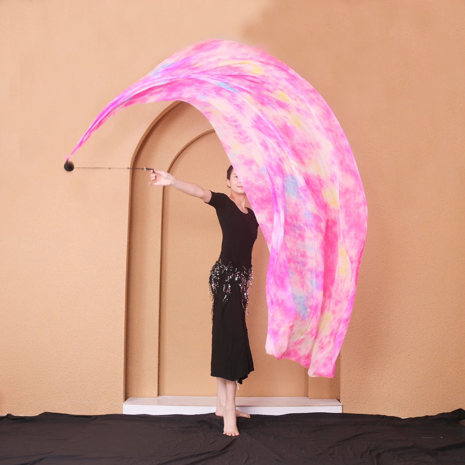 POI Streamer Veil para Belly Dancer, 100% seda real, bolas de lançamento, Stage Performance Props, acessório traje personalizável