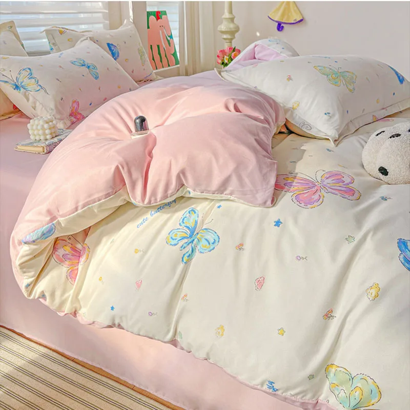 

Комплекты простыней из хлопка с милым принтом, приятный для кожи, термоудерживающий комплект пододеяльников на осень-зиму, мягкий двуспальный комплект постельного белья