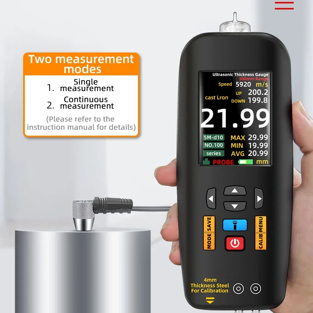 Digital Ultrasonic Thickness Gauge Tester for Metallic and Ceramics Composites - 1 - 300mm, 0.01mm Resolution, High Precision