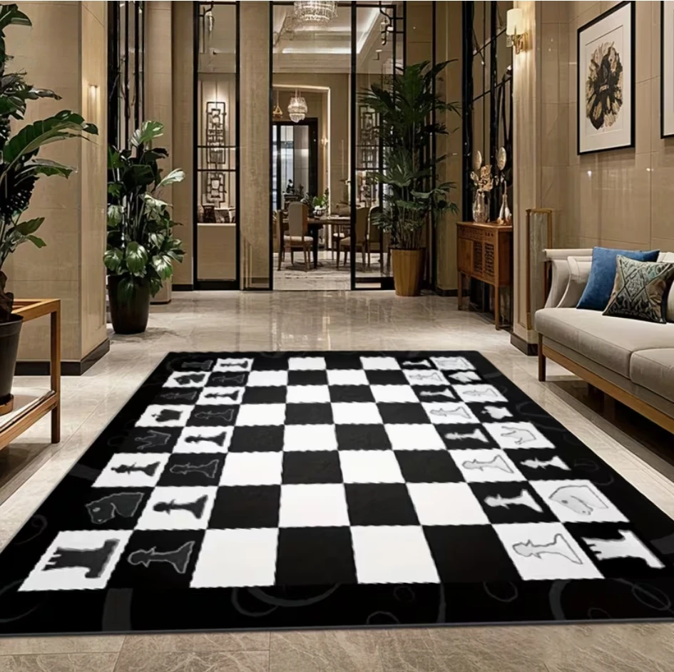 Vintage Chess Design Rug Soft Texture Anti-slip Base & Quick To Clean Perfect for Elegant Home Decor or Cozy Vacation House