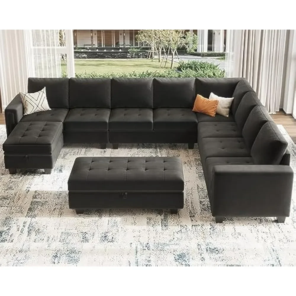 

Velvet sectional sofa， L Shaped with Reversible Chaise，Convertible Corner Sofa，Storage Ottoma，Grey Living Room Sofas.