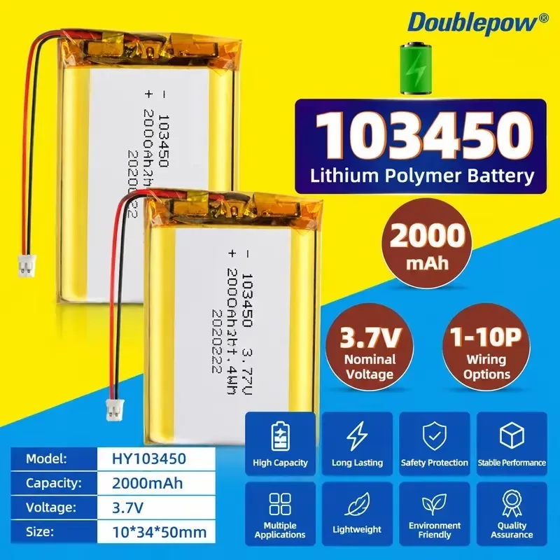 103450 2000mAh 3.7V Polymer Lithium Battery Li-polymer for Power Bank DIY GPS Camera Navigator Beauty