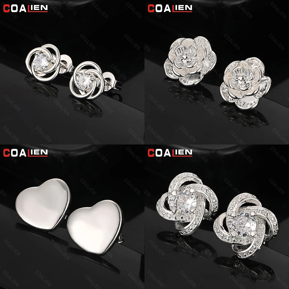 

COALIEN 925 Sterling Silver Rose Earrings Women Fashionable and Versatile Engagement Wedding Jewelry
