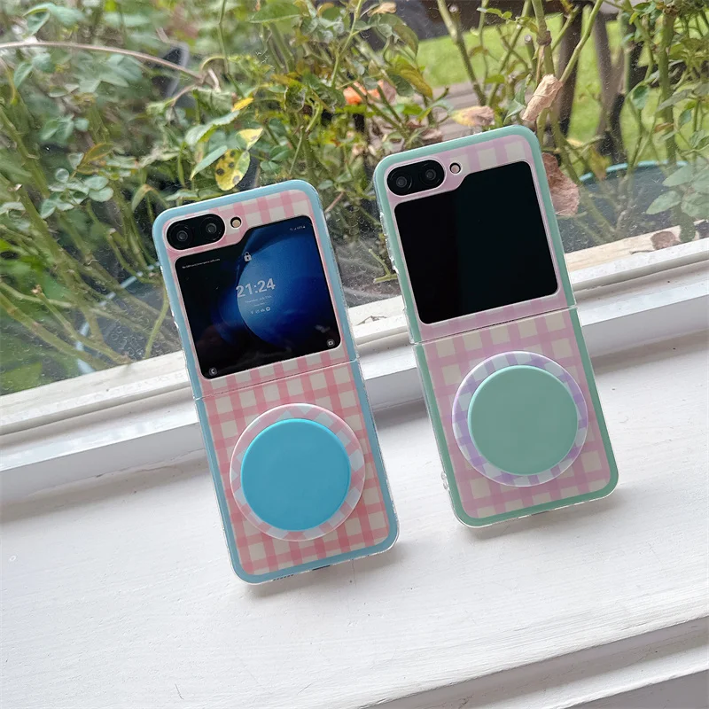 Магнитный чехол для телефона с корейским цветным клетчатым узором для Samsung Galaxy Z Flip 7 6 5 4 Flip6 Flip7, чехол с подставкой Magsafe, чехлы Capa