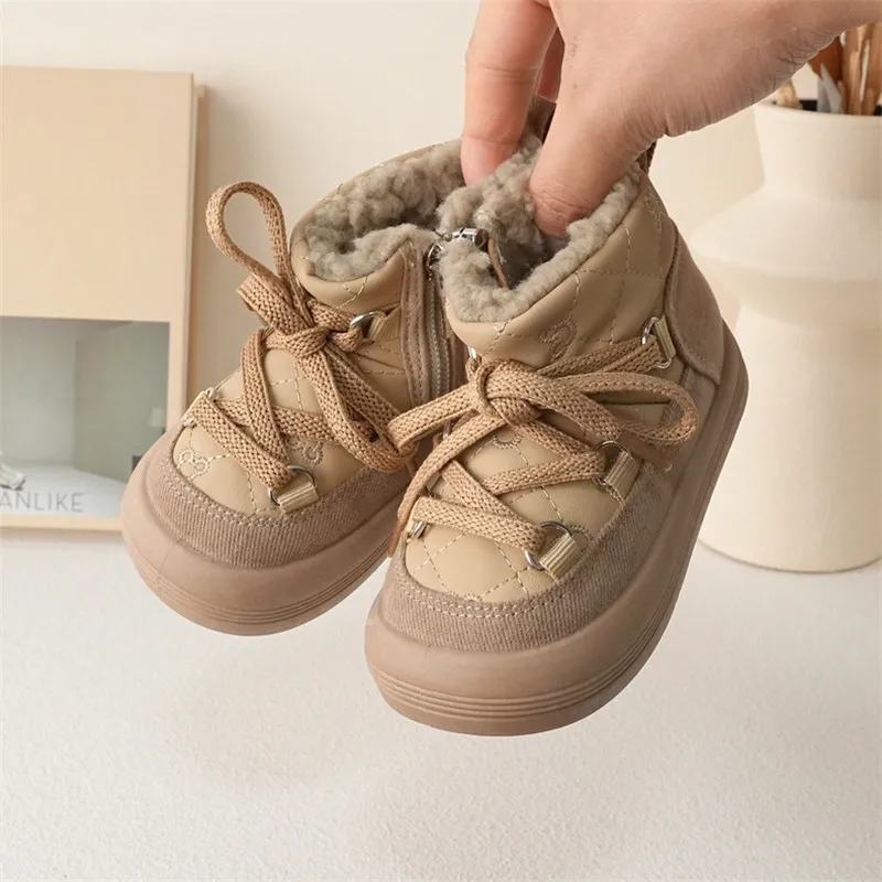 

Baby Warm Fleece Inside Boots Children High-top Thicken Cotton Boots Girls Retro Short Suede Boots Boys Winter Snow Boots