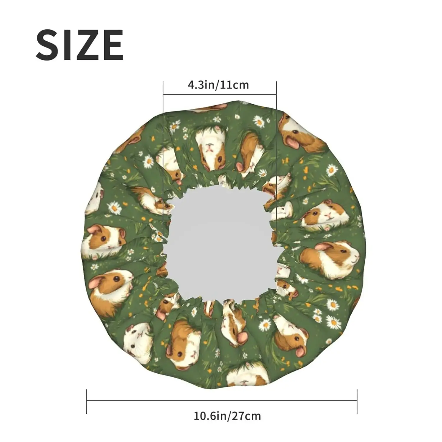 Large Shower Caps for Women Reusable Cute Daisy Guinea Pig Print Double Layer Hair Cap for Shower with Lining and Elastic Rope
