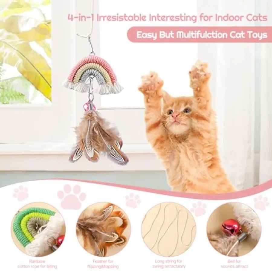 ألعاب ريش القط 2pack ألعاب دعابة القطط القابلة للسحب ذاتية اللصق معلقة لعبة القط التفاعلية للقطط الداخلية هريرة اللعب تشيس Ex