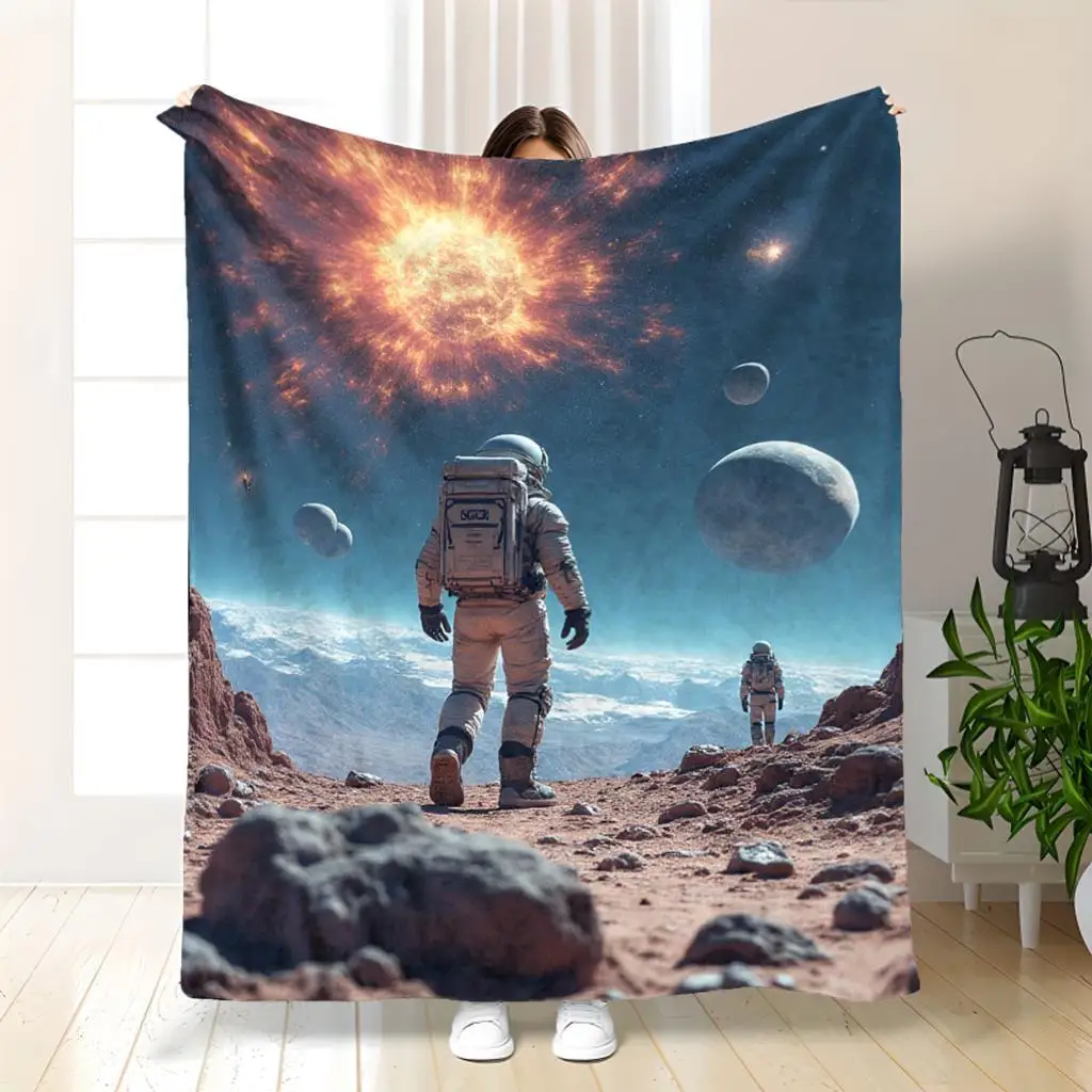 Astronaut & Planets Blanket - Soft Warm Flannel Space Lover Throw