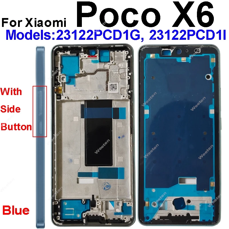 For Xiaomi Poco X6 Middle Housing Back Cover Housing Front Frame Chassis with Power Volume Side Buttons Replacement Repair Parts