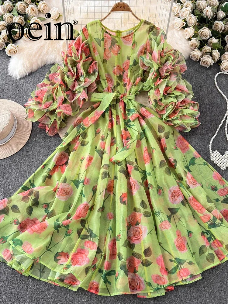 

[oein] French Ruffled Floral Dress For Women In Summer, New High-end Style, Elegant And Slim Fairy Dress With A Waistband