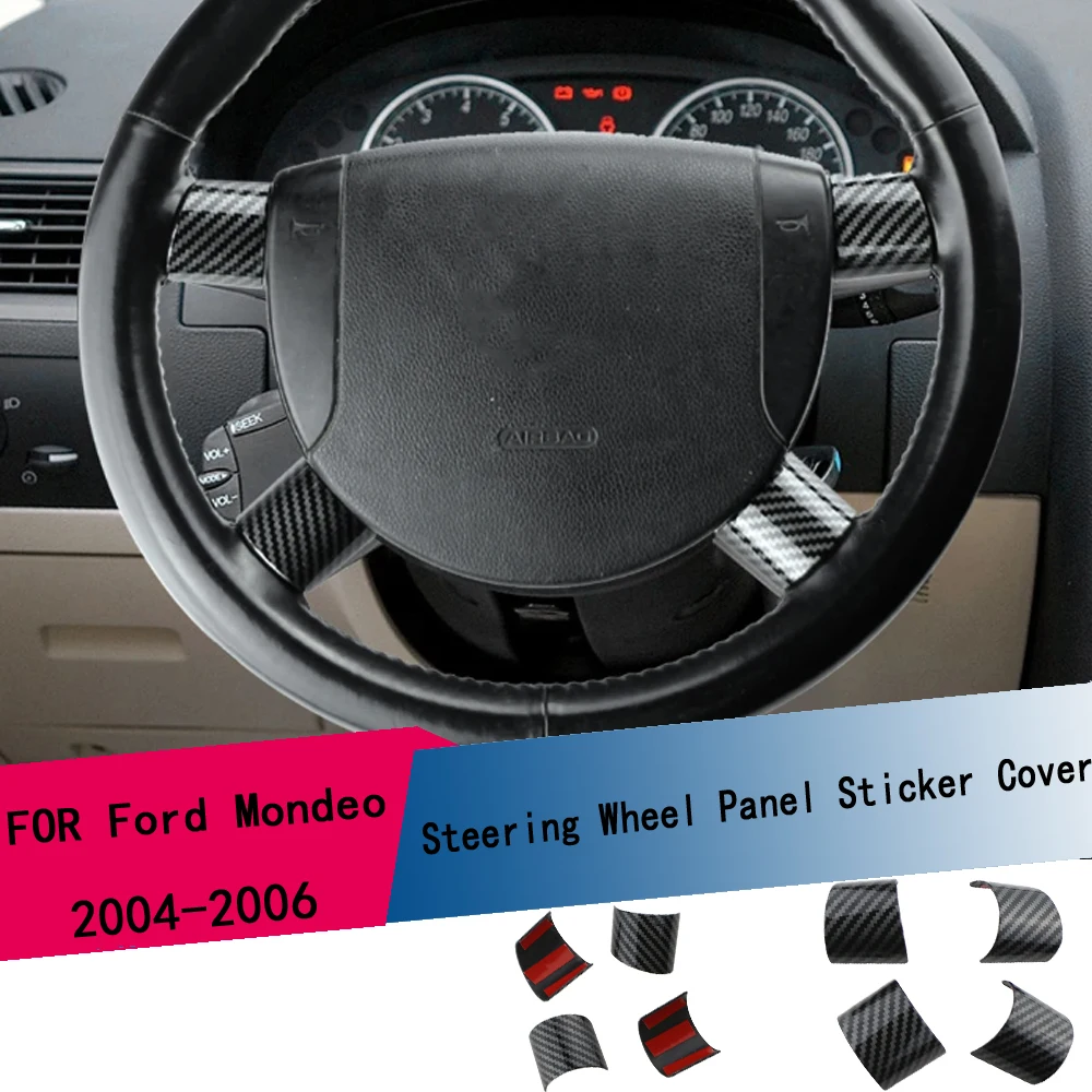 4 Teile/Satz ABS Chrom Carbonfaser Lenkradabdeckung Paillettenverzierung Aufkleber für Ford Mondeo 2004 2005 2006