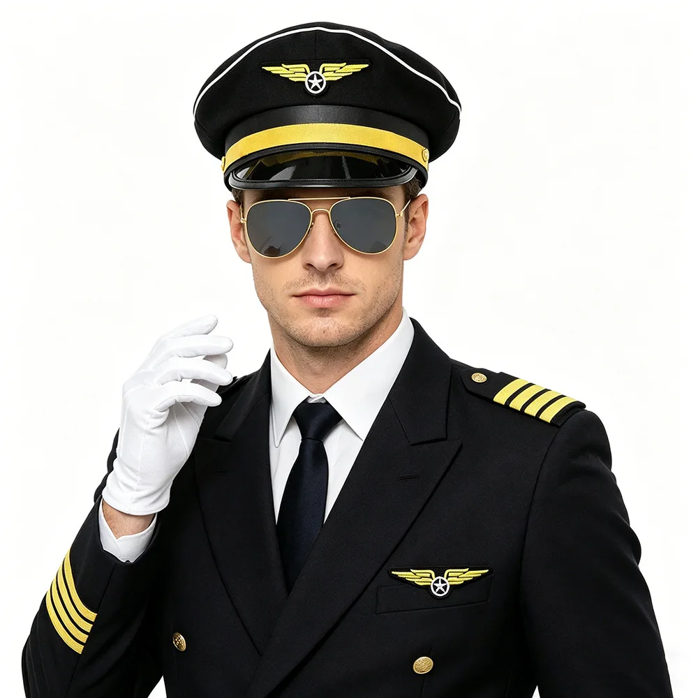 Rollenspiel-Kapitänsmütze Uniform-Zubehör-Set Flugbegleiter Pilot Halloween-Party Schminke Kostüm-Requisiten