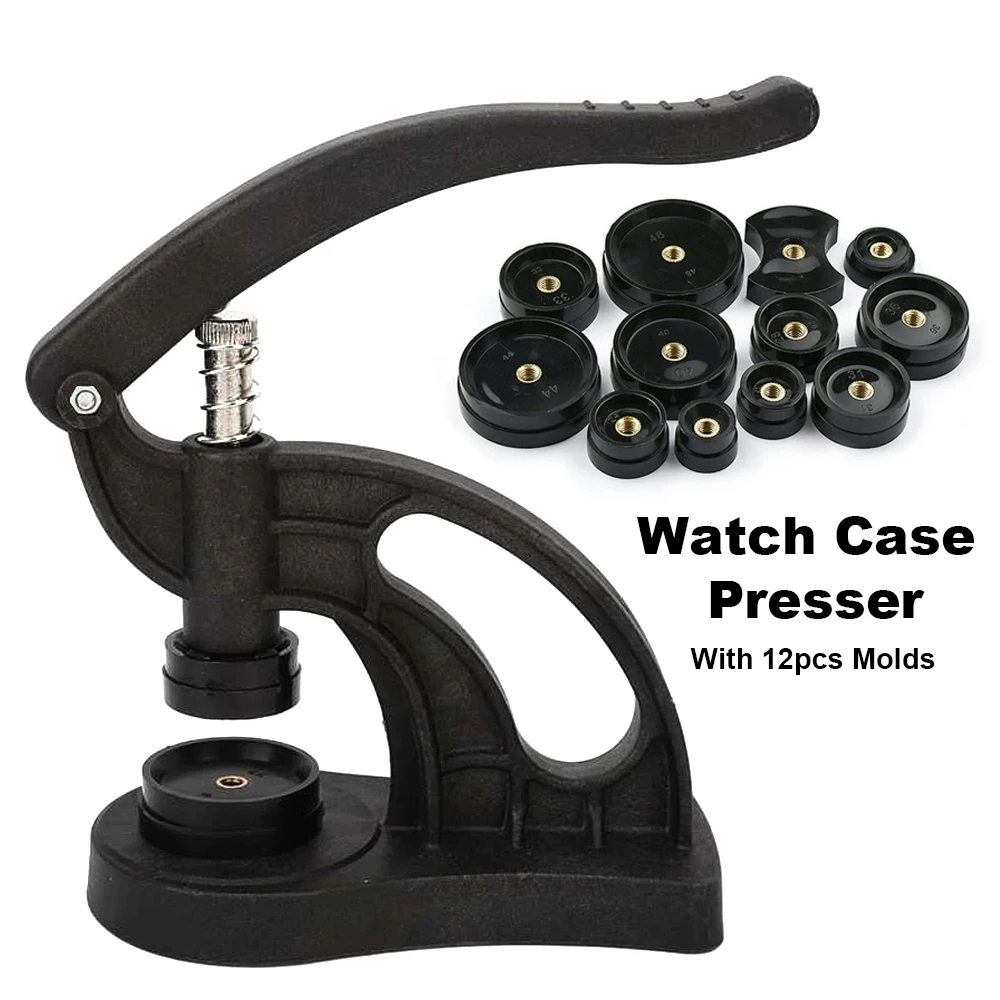 Watch Back Press Tool Desktop Repair Case Closer Hand Capping Machine With 12 Plastic Dies Kits For Watchmaker Maintenance