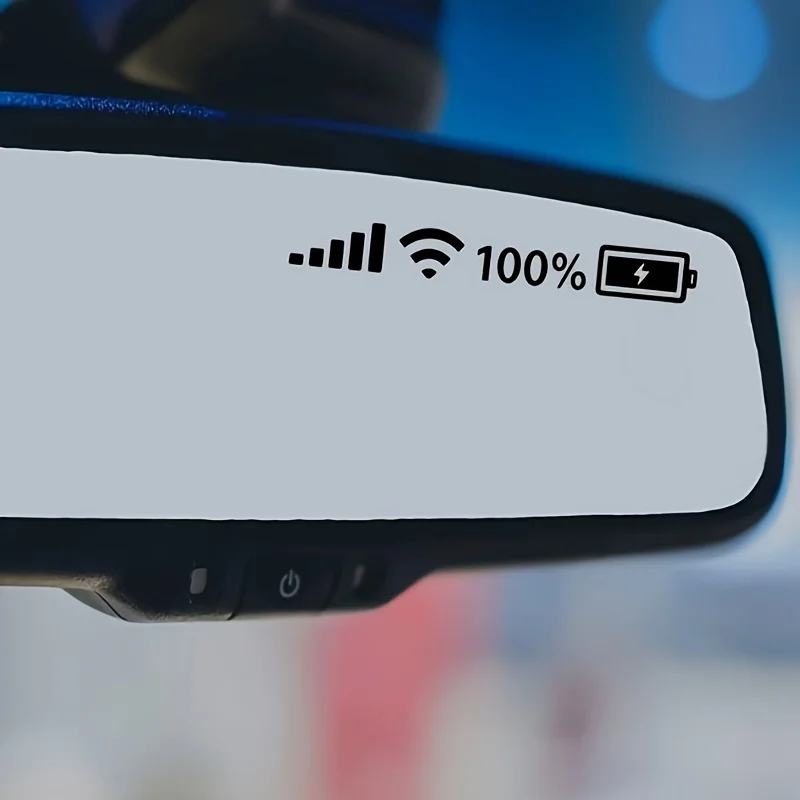6pcs Signal WiFi Battery Icon Vinyl Stickers, Funny Creative Decals for Car Rearview Mirror & Auto Interior Decor