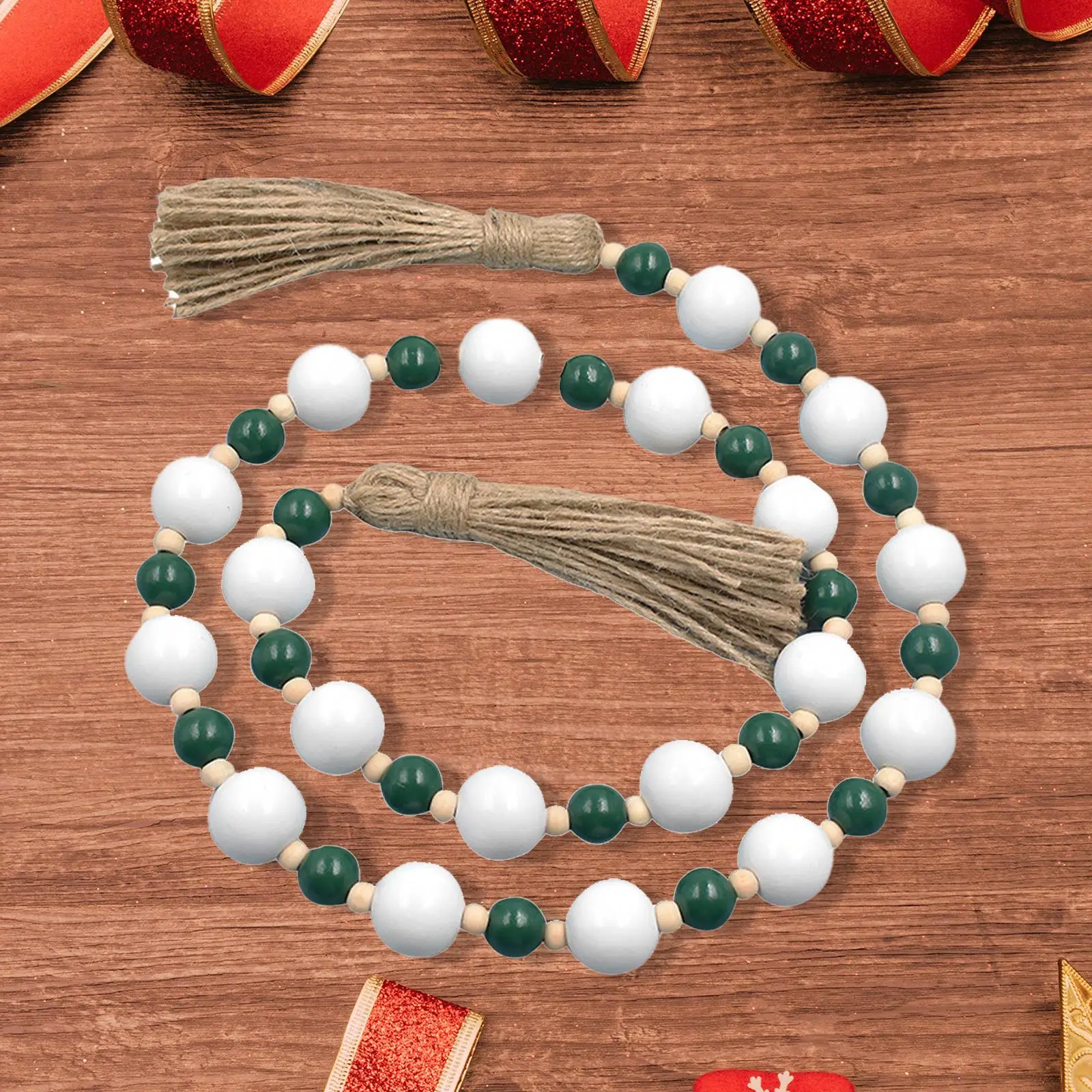 ลูกปัดไม้ Garland คริสต์มาส Garland Boho Decor แขวนผนังตกแต่งคริสต์มาสลูกปัด Garland สําหรับห้องนั่งเล่นคริสต์มาสห้องนอน