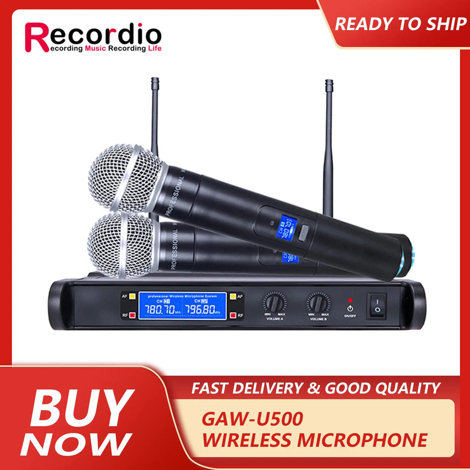 GAW-U500 UHF Wireless Handheld Mic With High Quality One for Two Wireless Microphone KTV Singing Home Stage Performance Mic