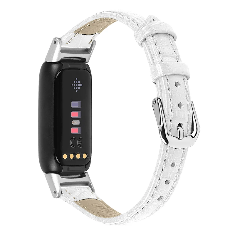 

Crocodile Texture Genuine Leather Replacement Watch Band Adjustable Wrist Strap for Fitbit Luxe - White