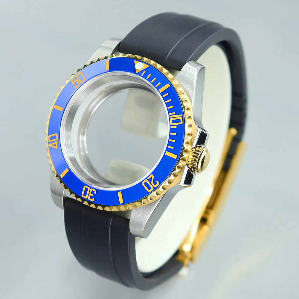 40mm sub gmt caixa de relógio pulseira de borracha moldura cerâmica para yace nh35 nh36 nh34 nh70 miyota 8215 eta 2824 pt5000 movt vidro safira