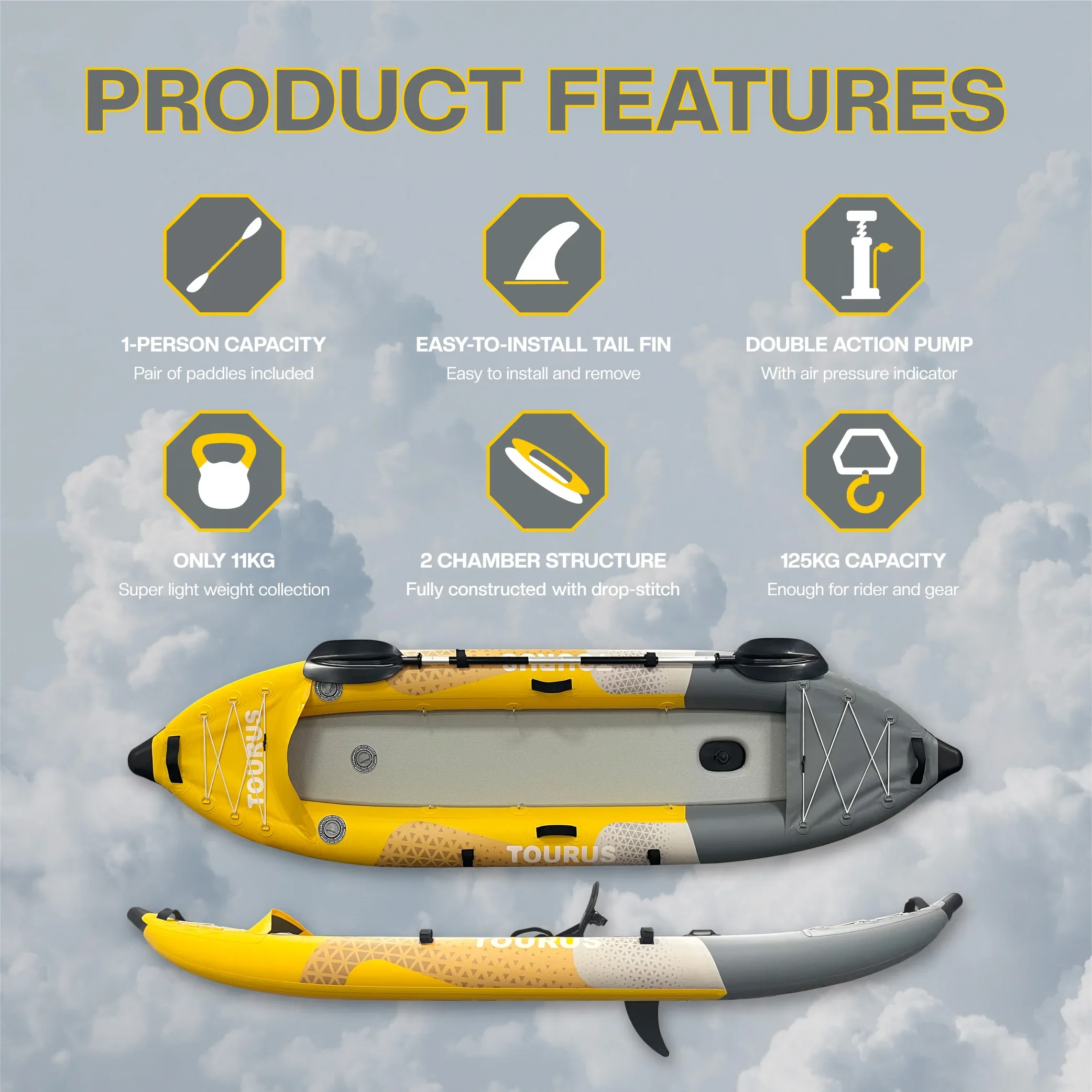 1 Person Drop Stitch Foldable Canoe Boat Whitewater Sea Inflatable Kayak With Accessories