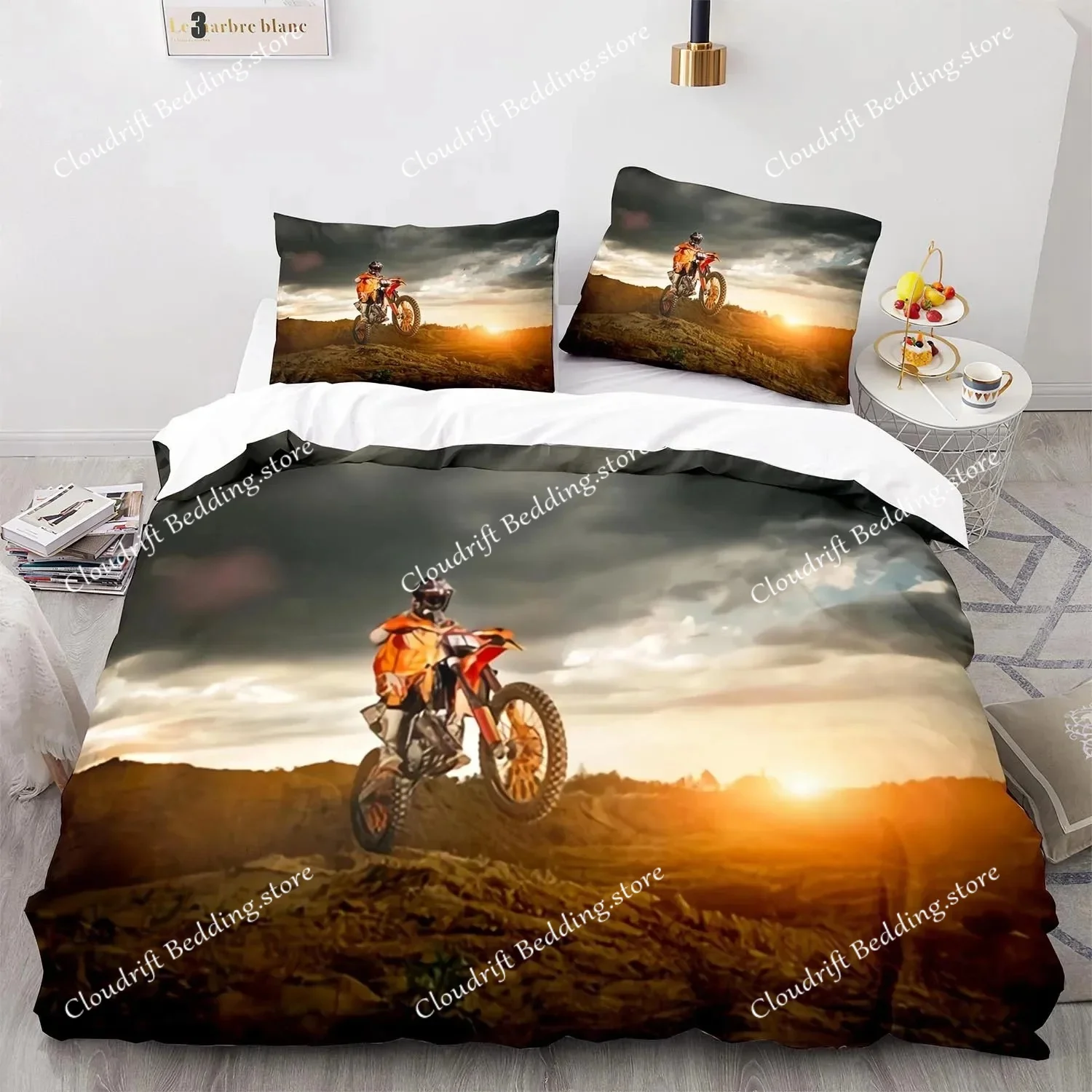 

Motorcycle Rider Duvet Cover Dirt Bike Bedding Set Motocross Quilt Cover For Men Durable Queen King Polyester Comforter Cover