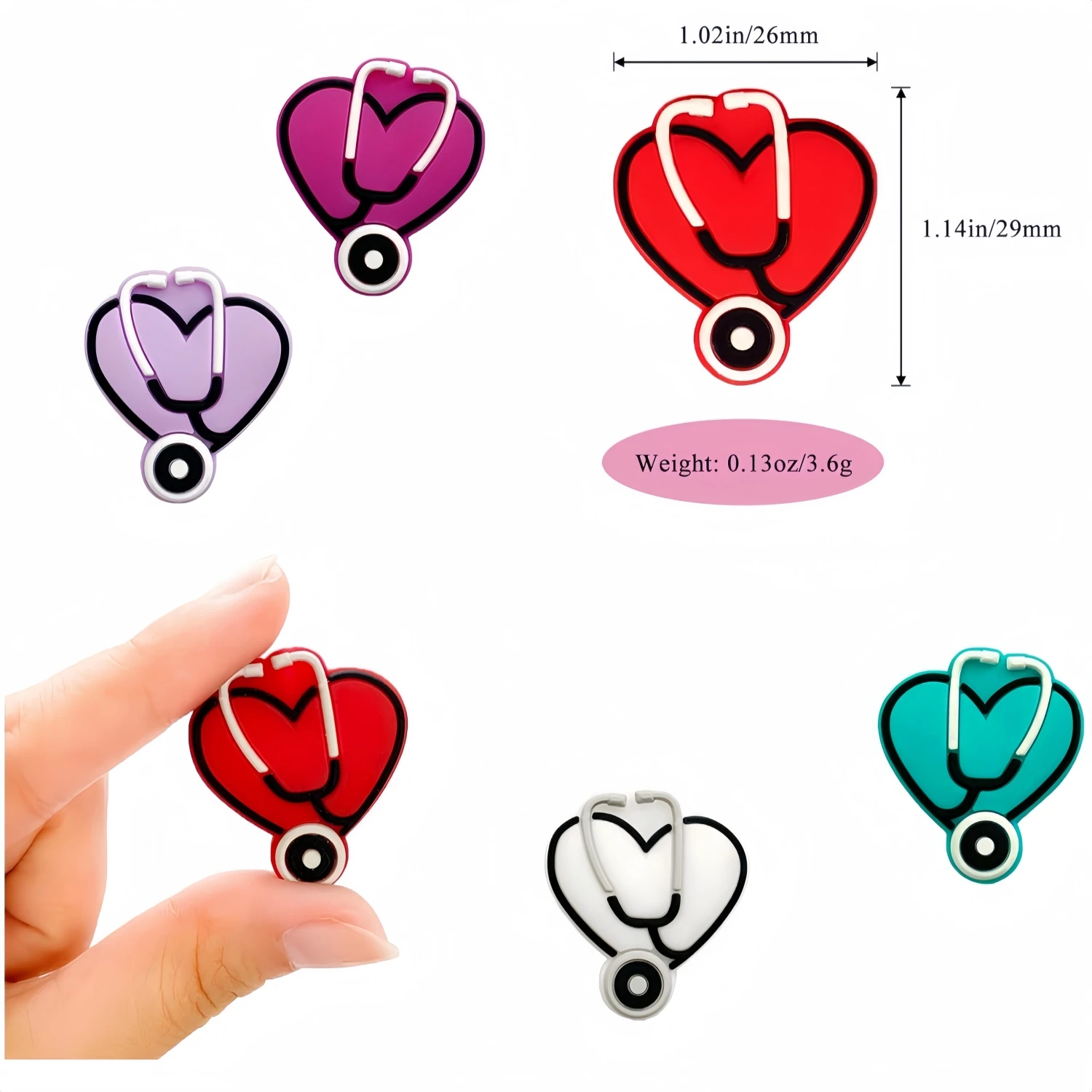 Silicone Beads,5/10/20pcs Heart Stethoscope Silicone Beads,Nurs\'s Day Doctor Stethoscope Beads Colorful Silicone Beads Character Rubber Beads