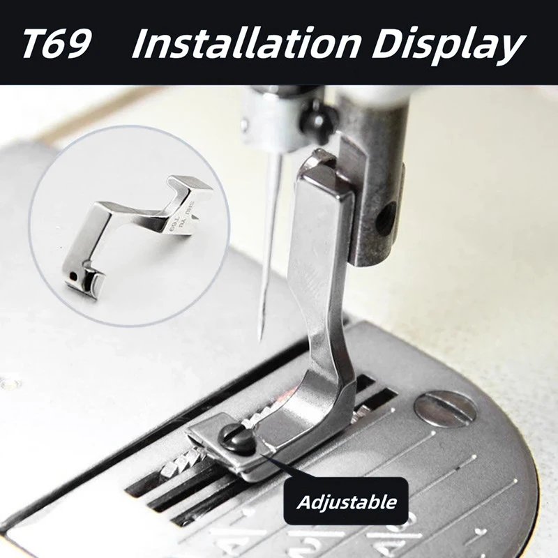Calcador de zíper invisível ajustável t69, pés unilaterais com zíper para acessório de máquina de costura industrial de agulha única